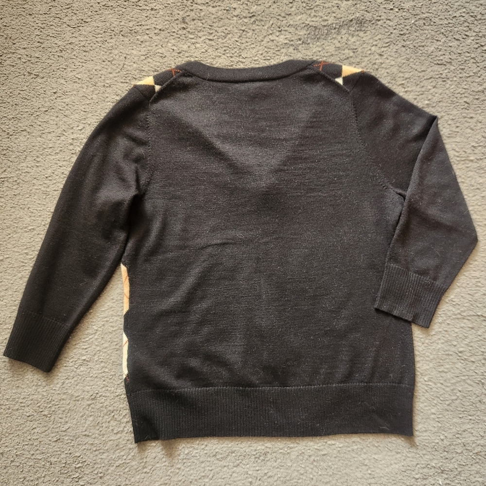 TALBOTS Women's Cardigan Large Black Argyle Preppy Academic Merino Wool Sweater - Picture 5 of 8